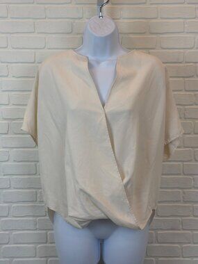 Vince Silk Wrap-Front Blouse Cream Short Sleeve XS